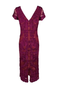 JS Collections 865626 - Two-Toned Lace Embroidered Midi Dress -Hot Sale WEDDING Store 865626 rasberry cherry back
