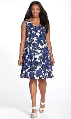 Adrianna Papell - 12249891 Strappy Floral V Neck Cocktail Dress - 1 Pc IVORY MULTI In Size 18W Available