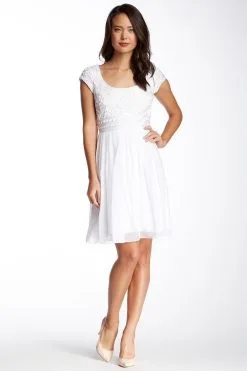 Adrianna Papell - 41893570 Scoop Short Dress - 1 Pc Ivory In Size 6 Available