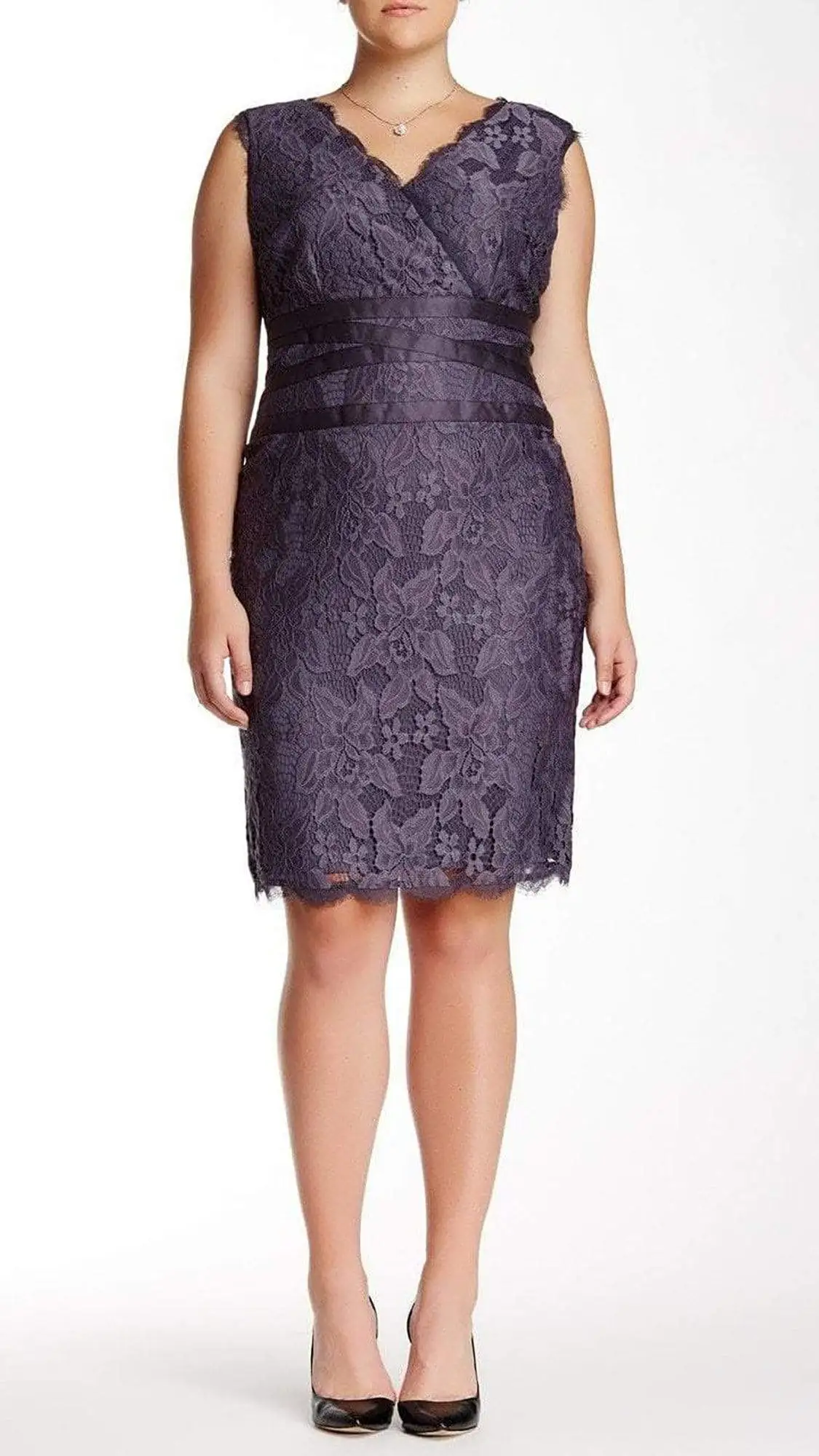 Adrianna Papell - 41905221 V-Neck Lace Ribbon Cocktail Dress - 1 Pc Doe In Size 22W Available 3 Adrianna Papell - 41905221 V-Neck Lace Ribbon Cocktail Dress - 1 Pc Doe In Size 22W Available - Image 3