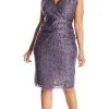 Adrianna Papell - 41905221 V-Neck Lace Ribbon Cocktail Dress - 1 Pc Doe In Size 22W Available