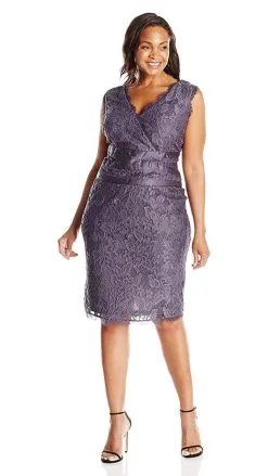Adrianna Papell - 41905221 V-Neck Lace Ribbon Cocktail Dress - 1 Pc Doe In Size 22W Available