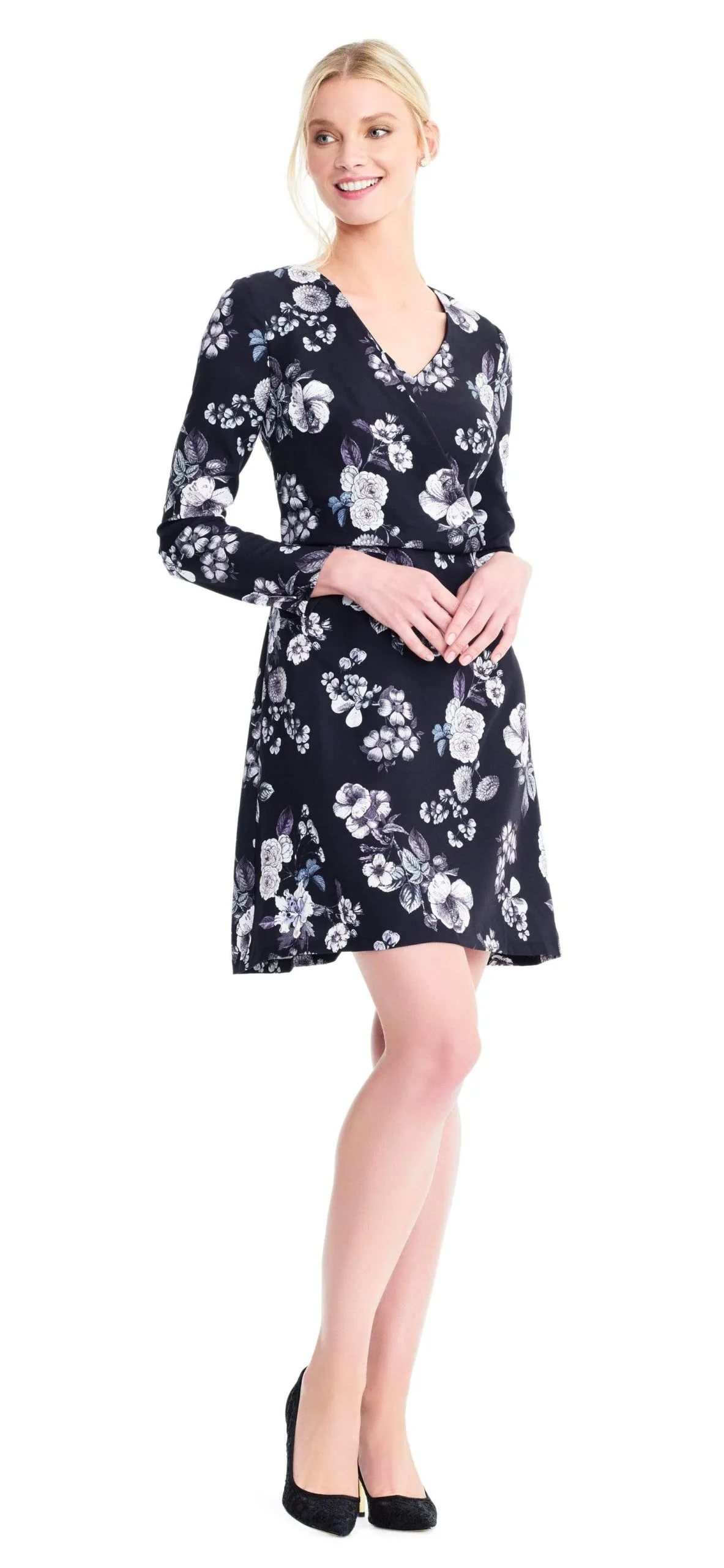 Adrianna Papell - AP1D102578 Floral Faux Wrap Cocktail Dress 3 Adrianna Papell - AP1D102578 Floral Faux Wrap Cocktail Dress - Image 3
