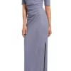 Adrianna Papell - AP1E203509 Ruched V-neck Column Dress With Slit
