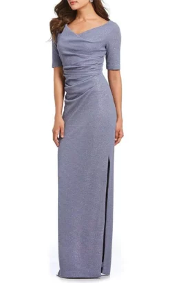 Adrianna Papell - AP1E203509 Ruched V-neck Column Dress With Slit