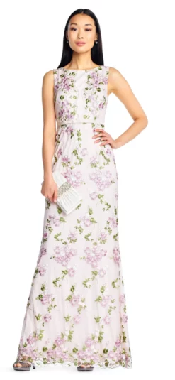 Adrianna Papell - AP1E204015 Floral Embroidered Bateau Sheath Dress