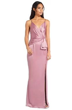 Adrianna Papell - AP1E204704 Pleated V-neck Satin Sheath Dress -Hot Sale WEDDING Store adrianna papell ap1e204704 pleated v neck satin sheath dress bridesmaid dresses 14213723783251