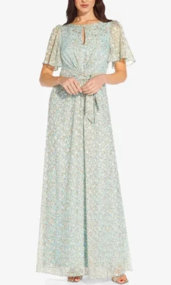 Adrianna Papell AP1E209532 - Flutter Sleeve Floral Long Gown