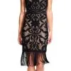 Adrianna Papell - Fringe Hemmed Lace Ornate Dress AP1D100060