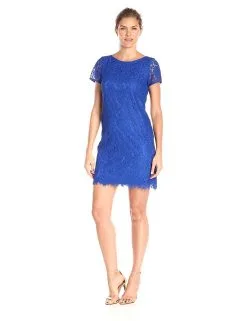 Adrianna Papell - Lace Bateau Neck Sheath Dress 13263430