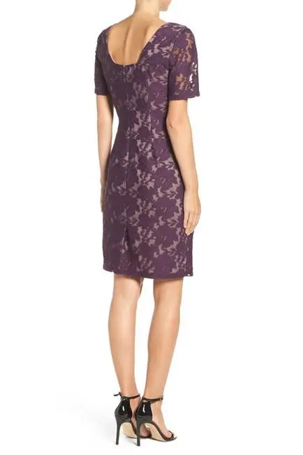 Adrianna Papell - Lace Bateau Sheath Dress AP1D100772 - 1 Pc Plum Wine In Size 8 Available 2 Adrianna Papell - Lace Bateau Sheath Dress AP1D100772 - 1 Pc Plum Wine In Size 8 Available - Image 2
