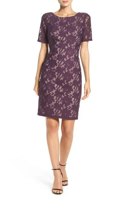 Adrianna Papell - Lace Bateau Sheath Dress AP1D100772 - 1 Pc Plum Wine In Size 8 Available 1 Adrianna Papell - Lace Bateau Sheath Dress AP1D100772 - 1 Pc Plum Wine In Size 8 Available