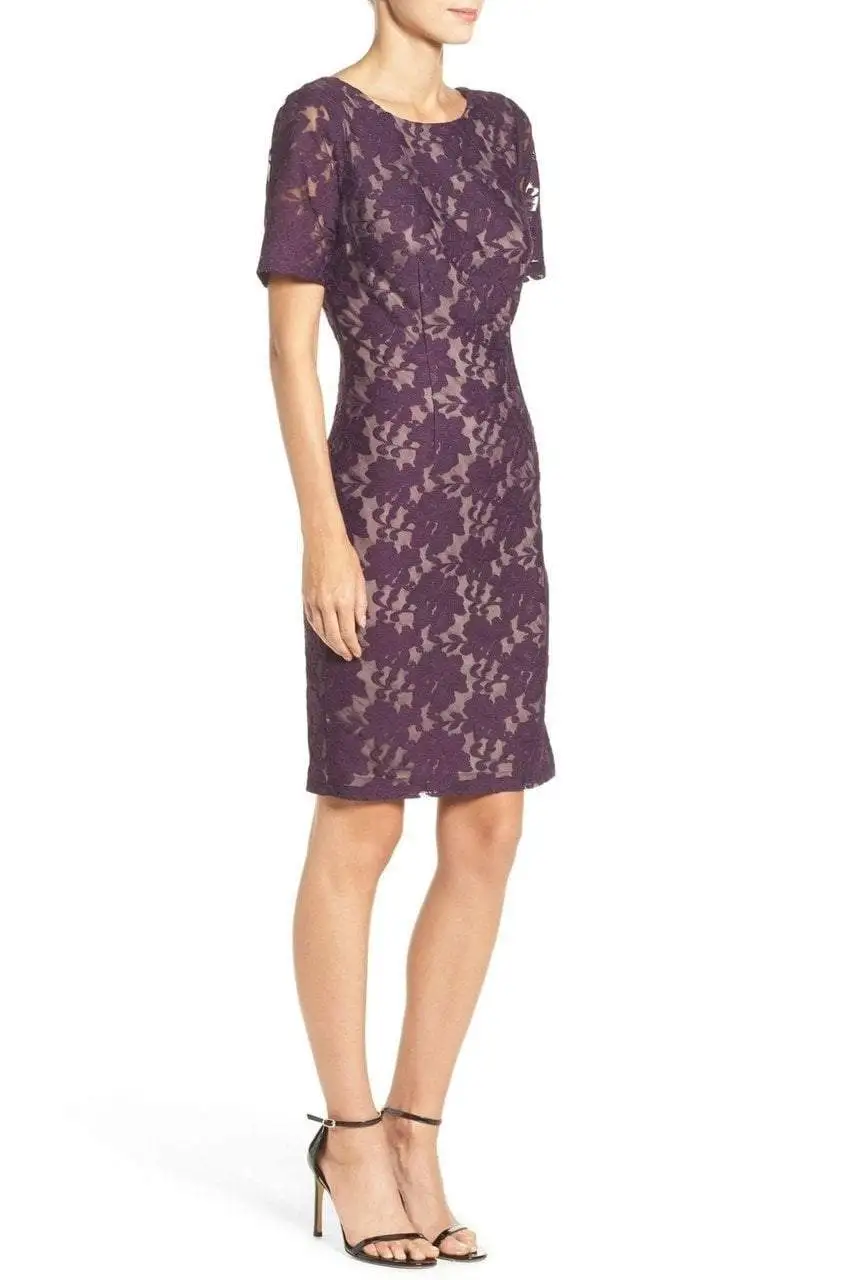 Adrianna Papell - Lace Bateau Sheath Dress AP1D100772 - 1 Pc Plum Wine In Size 8 Available 3 Adrianna Papell - Lace Bateau Sheath Dress AP1D100772 - 1 Pc Plum Wine In Size 8 Available - Image 3