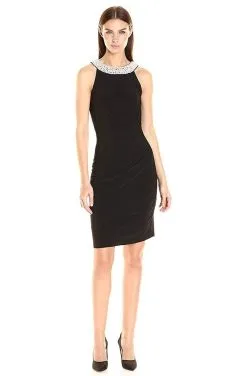 Adrianna Papell - Pearl Bejeweled Halter Neck Short Dress AP1D100522
