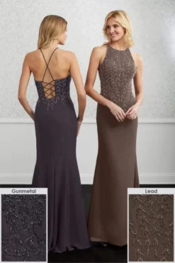 Adrianna Papell Platinum - 40216 Halter Neck Beaded Chiffon Gown -Hot Sale WEDDING Store adrianna papell platinum 40216 halter neck beaded chiffon gown evening dresses 28020503314515
