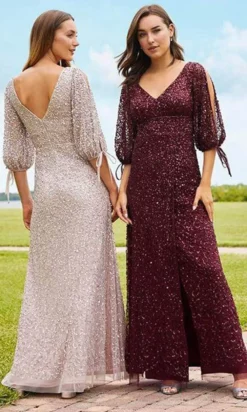 Adrianna Papell Platinum - 40340 Elbow Sleeve Sequined Mesh Dress