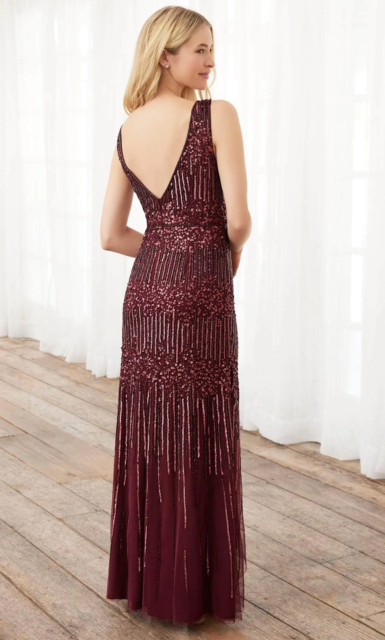 Adrianna Papell Platinum 40391 - V Neck And Open V Back Sequined Dress 1 Adrianna Papell Platinum 40391 - V Neck And Open V Back Sequined Dress