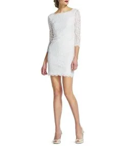 Adrianna Papell - Quarter Length Sleeve Lace Dress 41864780 -Hot Sale WEDDING Store adrianna papell quarter length sleeve lace dress 41864780 special occasion dress 4 white 5445674336313