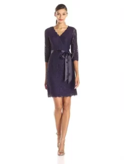 Adrianna Papell - Quarter Length Sleeves Lace Short Dress 41910400 -Hot Sale WEDDING Store adrianna papell quarter length sleeves lace short dress 41910400 special occasion dress 4 prune 11984120086611