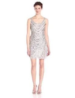 Adrianna Papell - Scoop Neck Sequined And Beaded Dress 41901090