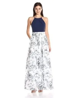 Aidan Mattox - 151A13240 Halter Floral Lace A Line Long Dress