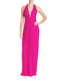 Aidan Mattox - 54469500 Plunging Halter Silk Draping Sheath Gown -Hot Sale WEDDING Store aidan mattox 54469500 plunging halter silk draping sheath gown special occasion dress 0 fuchsia 5445629509689