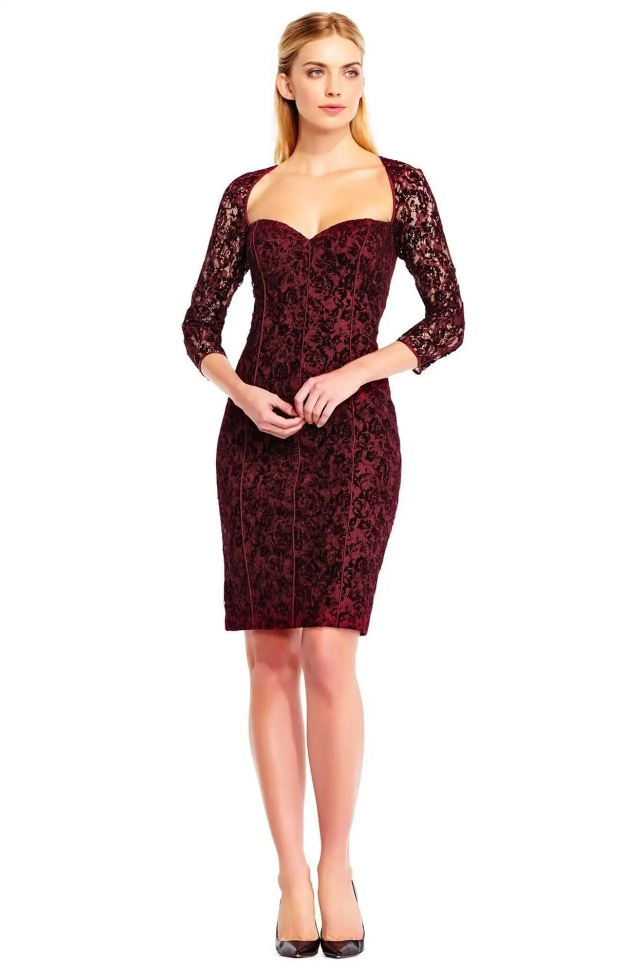Aidan Mattox - MD1E201458 Fully Lace Sweetheart Sheath Dress 1 Aidan Mattox - MD1E201458 Fully Lace Sweetheart Sheath Dress