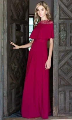 Aidan Mattox - MN1E202918 Lace Cape A-Line Dress