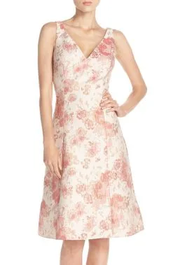 Aidan Mattox Sleeveless V-Neck Floral Cocktail Dress MD1E200066 - 1 Pc Watermelon Multi In Size 6 Available