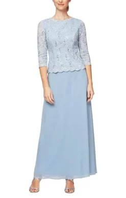 Alex Evenings - 112318 Scallop Lace Mock Dress With Chiffon Skirt -Hot Sale WEDDING Store alex evenings 112318 scallop lace mock dress with chiffon skirt mother of the bride dresses 12 sky blue 28565187231827