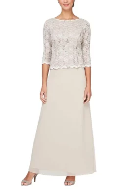 Alex Evenings - 112318 Scallop Lace Mock Dress With Chiffon Skirt -Hot Sale WEDDING Store alex evenings 112318 scallop lace mock dress with chiffon skirt mother of the bride dresses 6 taupe 29189661458515