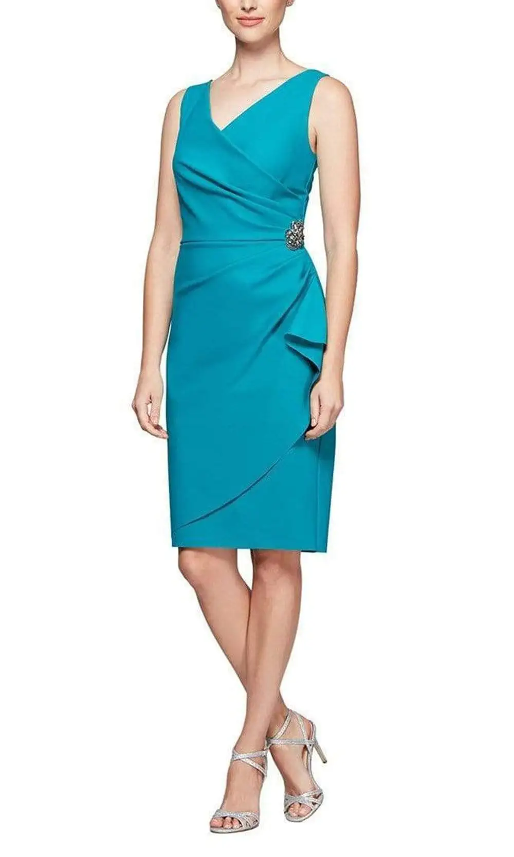 Alex Evenings - 134005 Faux Surplice Fitted Dress With Jewel Accent 9 Alex Evenings - 134005 Faux Surplice Fitted Dress With Jewel Accent - Image 9