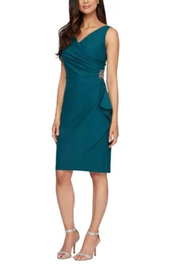 Alex Evenings - 134005 Faux Surplice Fitted Dress With Jewel Accent -Hot Sale WEDDING Store alex evenings 134005 faux surplice fitted dress with jewel accent cocktail dresses 28790387179603