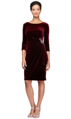 Alex Evenings 1915268 - Quarter Sleeve Velvet Cocktail Dress -Hot Sale WEDDING Store alex evenings 1915268 quarter sleeve velvet cocktail dress special occasion dress 6 wine 30955766743123