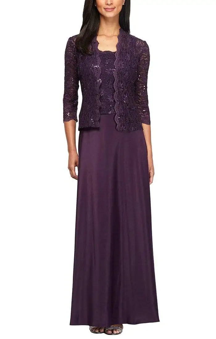 Alex Evenings - 2121198 Lace Quarter Sleeve Jacket Long Gown 1 Alex Evenings - 2121198 Lace Quarter Sleeve Jacket Long Gown