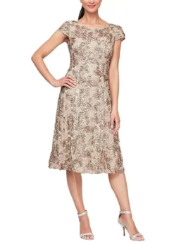 Alex Evenings - 2121570 Bateau Rosette Lace A-Line Dress -Hot Sale WEDDING Store alex evenings 2121570 bateau rosette lace a line dress cocktail dresses 31434941661267