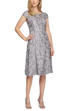 Alex Evenings - 2121570 Bateau Rosette Lace A-Line Dress -Hot Sale WEDDING Store alex evenings 2121570 bateau rosette lace a line dress cocktail dresses 6p dove 29768616280147