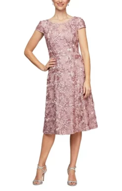 Alex Evenings - 2121570 Bateau Rosette Lace A-Line Dress -Hot Sale WEDDING Store alex evenings 2121570 bateau rosette lace a line dress cocktail dresses 6p rose 30332196159571