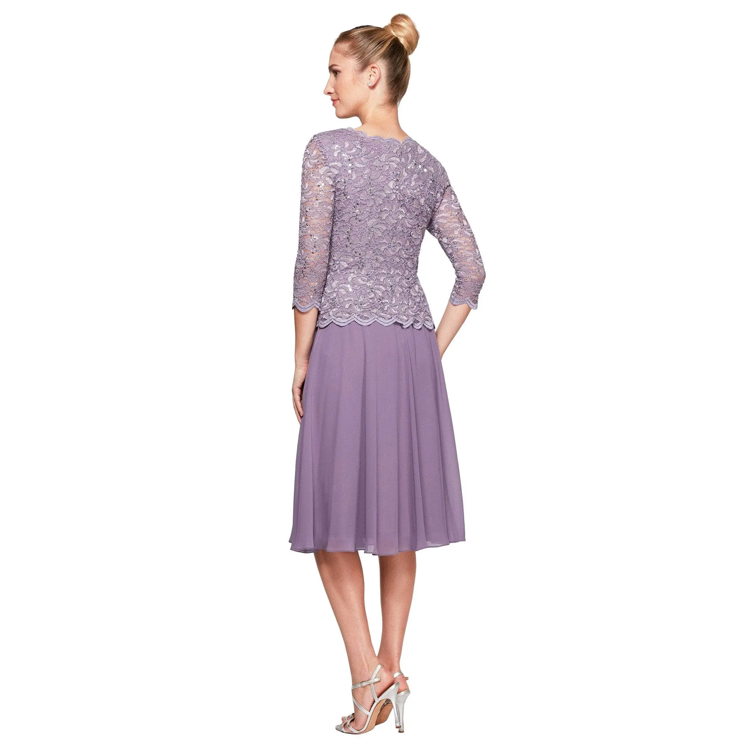 Alex Evenings - 2121796 Lace Scalloped Neck Chiffon A-line Dress 2 Alex Evenings - 2121796 Lace Scalloped Neck Chiffon A-line Dress - Image 2