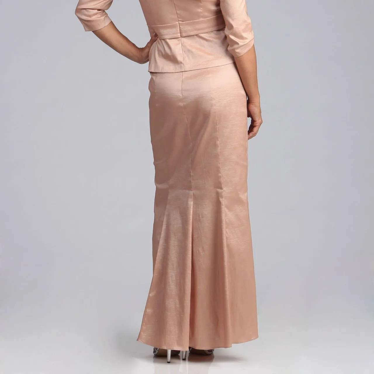 Alex Evenings - 366147 Quarter Sleeve Brooch Accented Taffeta Set - 2 Pcs Apricot In Size L And XL Available 2 Alex Evenings - 366147 Quarter Sleeve Brooch Accented Taffeta Set - 2 Pcs Apricot In Size L And XL Available - Image 2