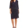 Alex Evenings - 4121805 Scalloped V Neck Lace Cocktail Dress 1 Pc Midnight In Size 16W Available