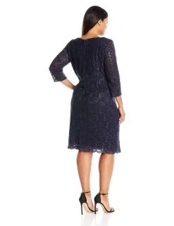 Alex Evenings - 4121805 Scalloped V Neck Lace Cocktail Dress 1 Pc Midnight In Size 16W Available -Hot Sale WEDDING Store alex evenings 4121805 scalloped v neck lace cocktail dress 1 pc midnight in size 16w available ccsale 16w midnight 7115383537747