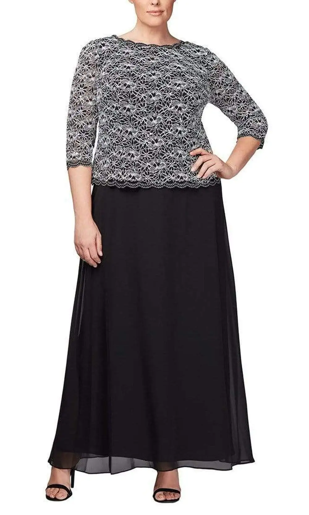 Alex Evenings - 412784 Quarter Sleeve Sequin Lace Dress 1 Alex Evenings - 412784 Quarter Sleeve Sequin Lace Dress