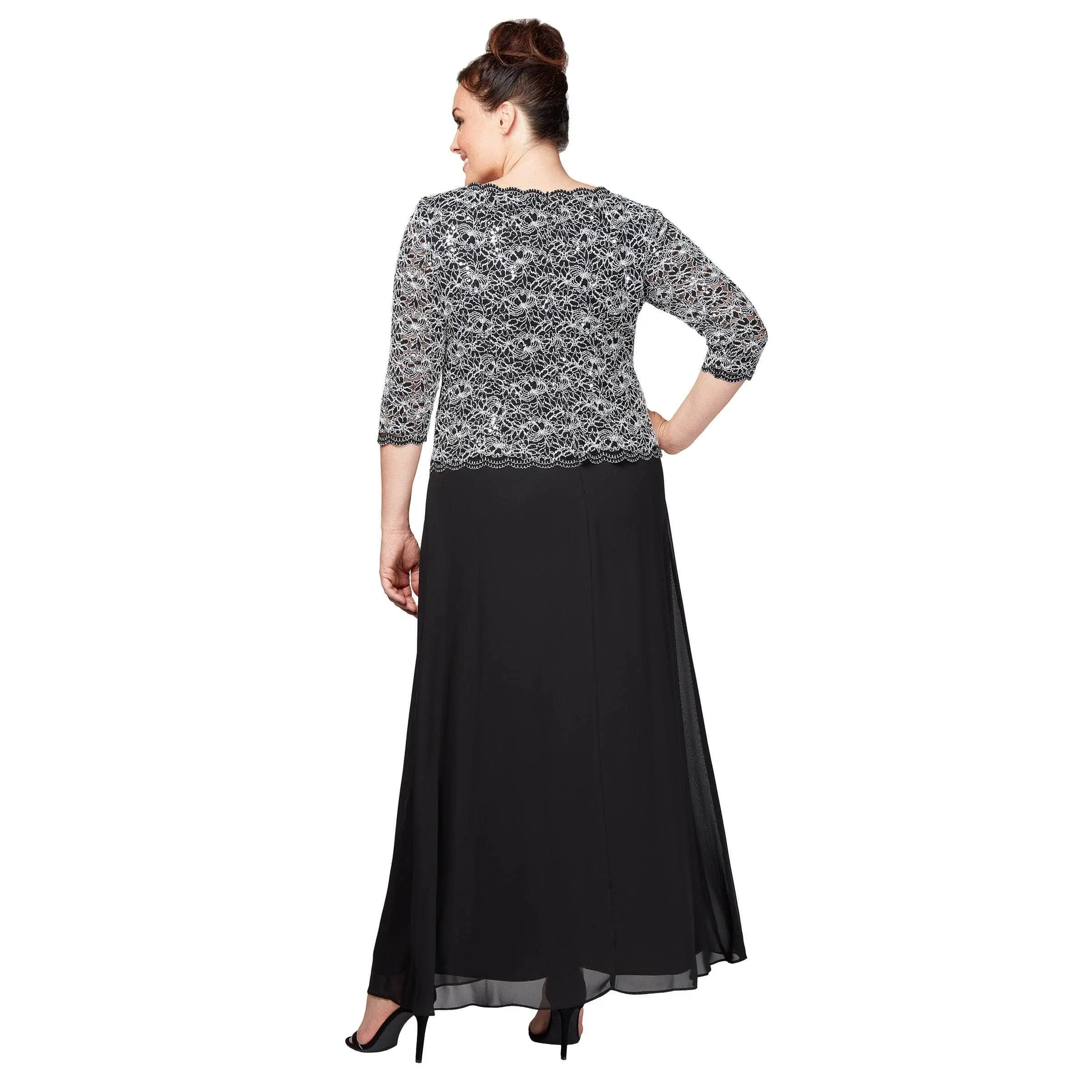 Alex Evenings - 412784 Quarter Sleeve Sequin Lace Dress 2 Alex Evenings - 412784 Quarter Sleeve Sequin Lace Dress - Image 2