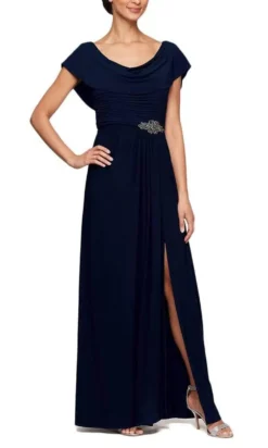 Alex Evenings - 82351491 Cowl Brooch Accented Matte Jersey Dress -Hot Sale WEDDING Store alex evenings 82351491 cowl brooch accented matte jersey dress mother of the bride dresses 14p navy 27988134199379