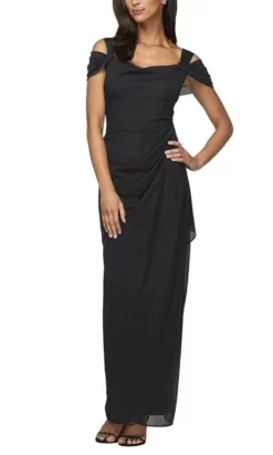 Alex Evenings - Draped Cold Shoulder Evening Dress 232156 - 1 Pc Black In Size 16P Available