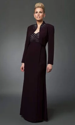 Alexander By Daymor - 3112 Beaded V-neck Dress With Bolero