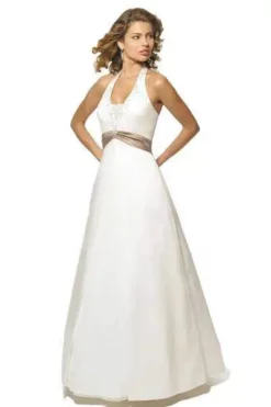 Alexia Designs - 2608 Two-Toned Beaded Halter A-Line Gown