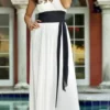 Alexia Designs - 4046 Pleated Plunging V-neck Chiffon A-line Dress