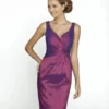 Alexia Designs - 4178 Pleated V-neck Taffeta Sheath Dress